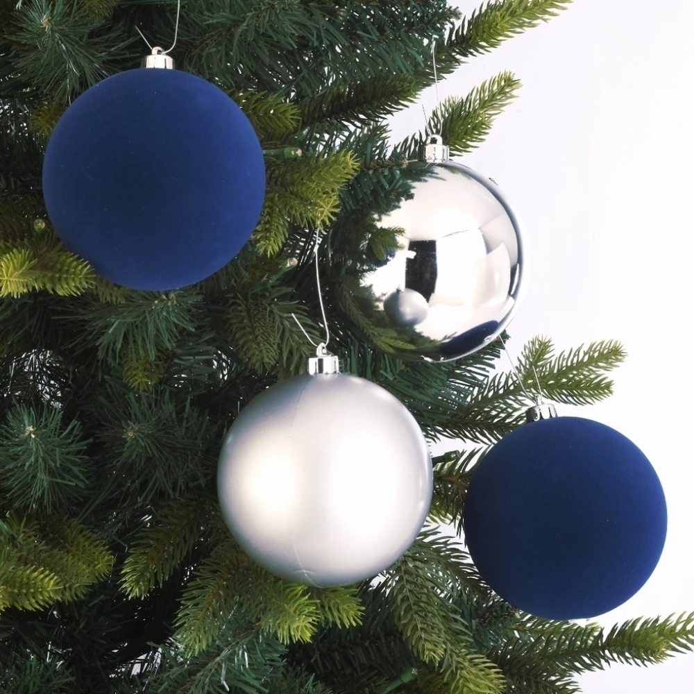 New Holiday Time Navy & Silver Shatterproof Christmas Ornaments bundle 3.94"